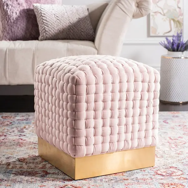 Safavieh Ravyn Woven Velvet Ottoman - Pink