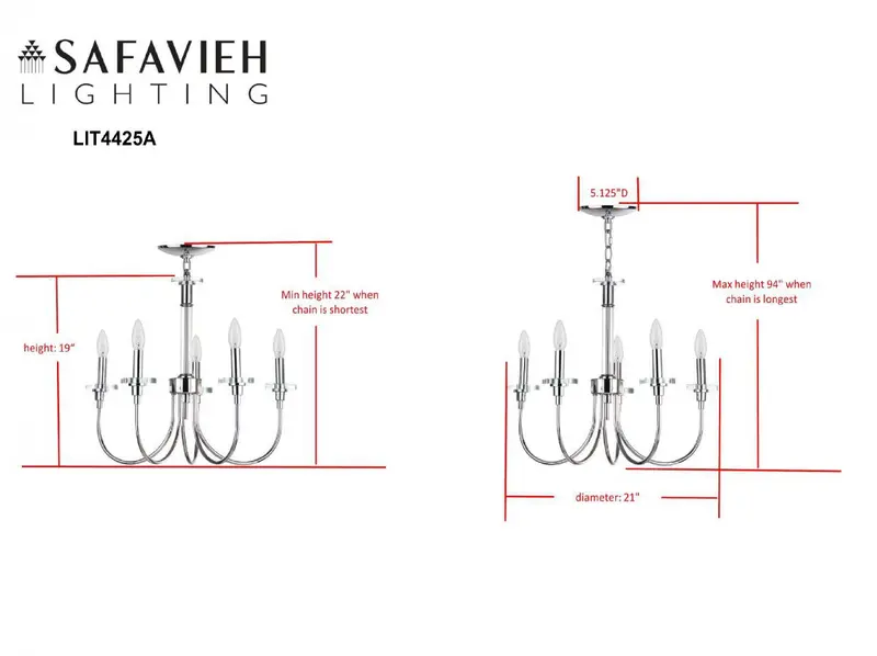 Safavieh Sharon 5 Light Chrome 21-Inch Dia Adjustable Chandelier - Chrome