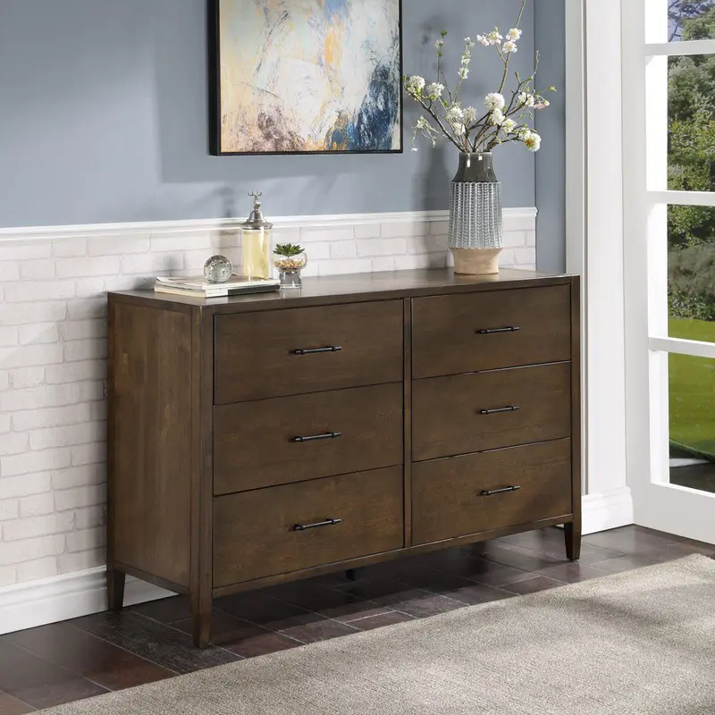 Safavieh Tompkins 6 Drawer Dresser - Dark Walnut