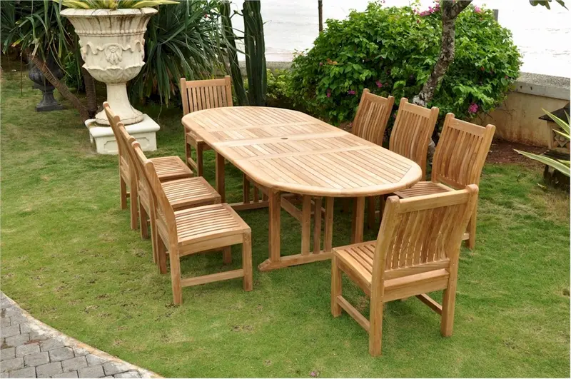 Sahara Dining Side Chair 9-Pieces Oval Dining Set By Anderson Teak