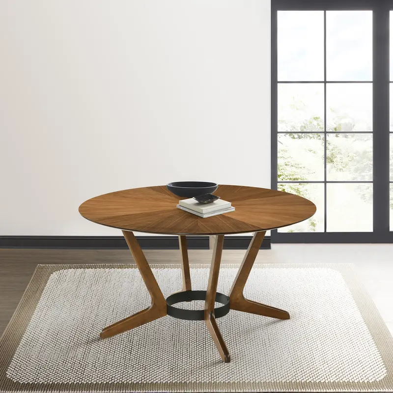 Santana Round Wood Dining Table in Walnut Finish By Armen Living