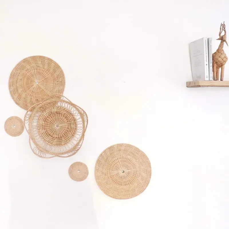 Sarang - Rattan Wall Decor - Handcrafted Natural Rattan (Set Of 5) By Thaihome