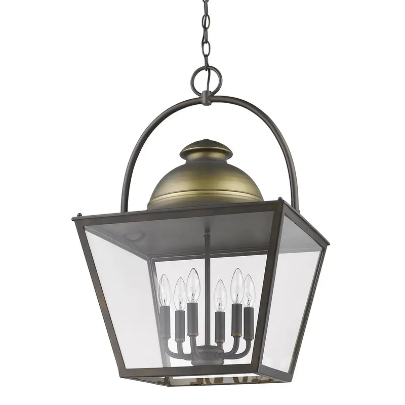 Savannah 6-Light Oil-Rubbed Bronze Foyer Pendant With Raw Brass Accents And Clear Glass Panes By Homeroots