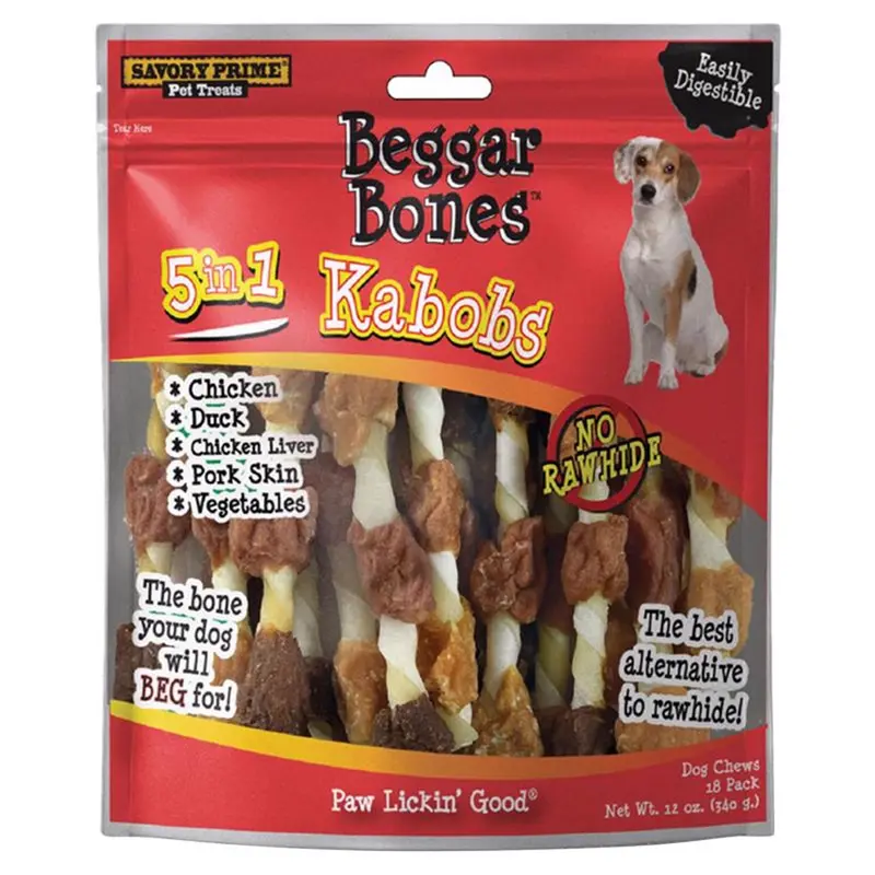 Savory Prime Beggar Bones Kabobs 5-in-1 Flavor Grain Free Chews For Dogs 8 in. 18 pk - Deal of The Week