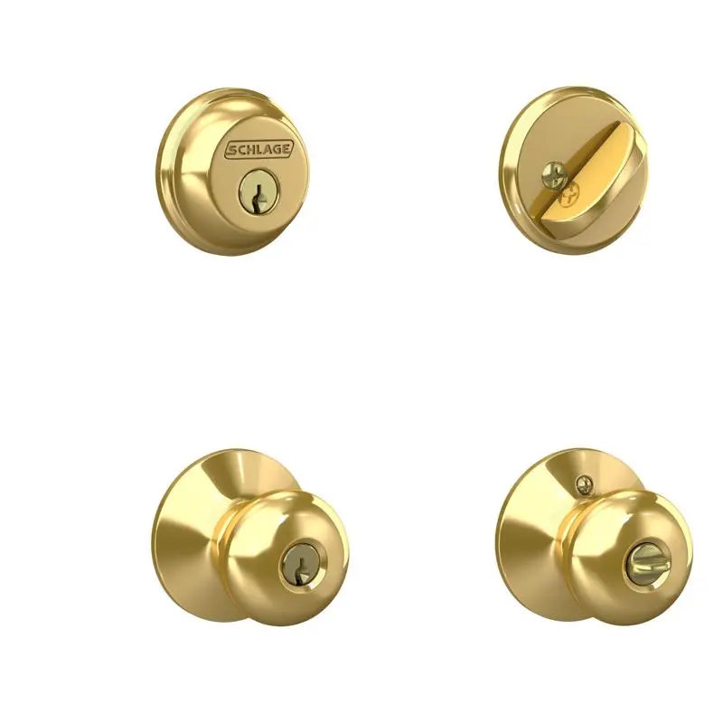 Schlage Plymouth Bright Brass Deadbolt and Entry Door Knob 1-3/4 in. - Deal of The Week