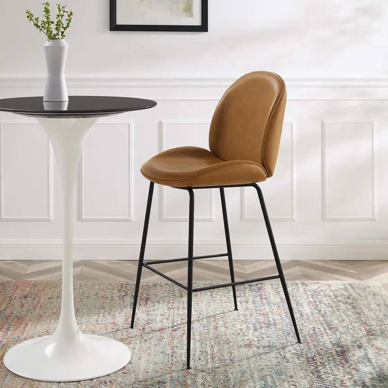 Scoop Black Powder Coated Steel Leg Vegan Leather Bar Stool By Modway - EEI-4640