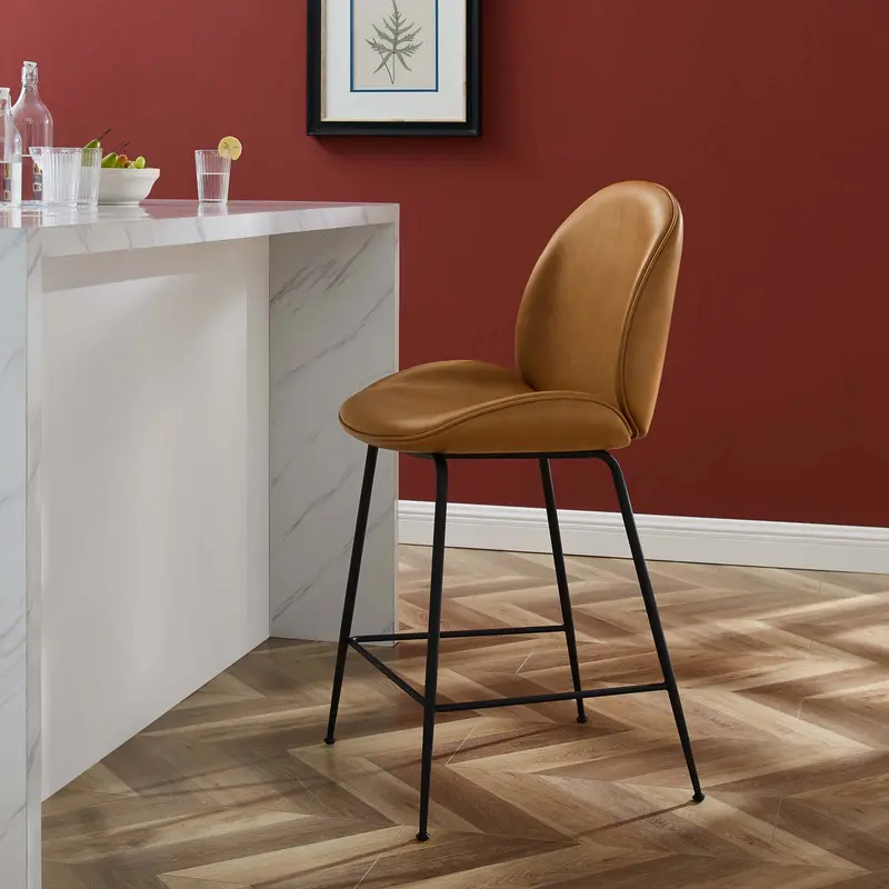 Scoop Black Powder Coated Steel Leg Vegan Leather Counter Stool By Modway - EEI-4638