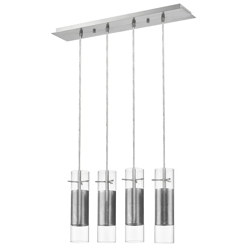Scope 4-Light Brushed Nickel Pendant Double Glass and Mesh Shades By Homeroots