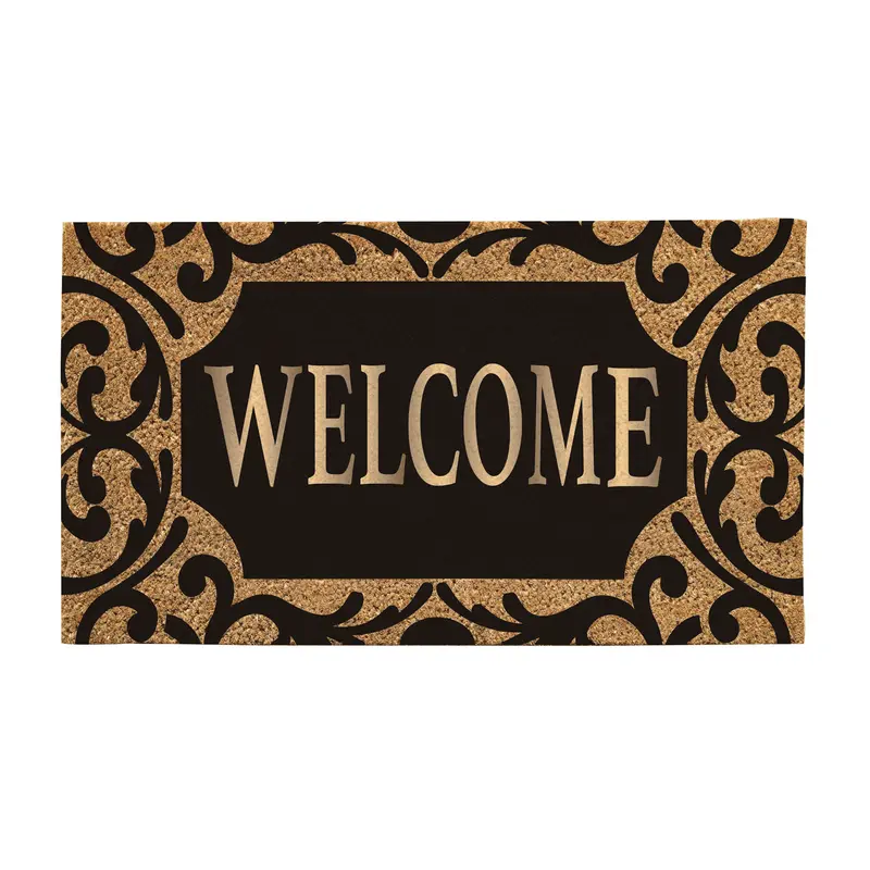 Scroll Metallic Welcome Rubber Inset Coir Mat,2rm773