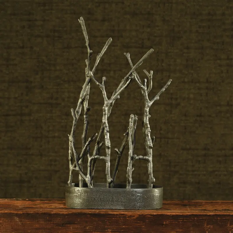 Sculptural Branch Vase, Metal - Oval - Nickle By HomArt