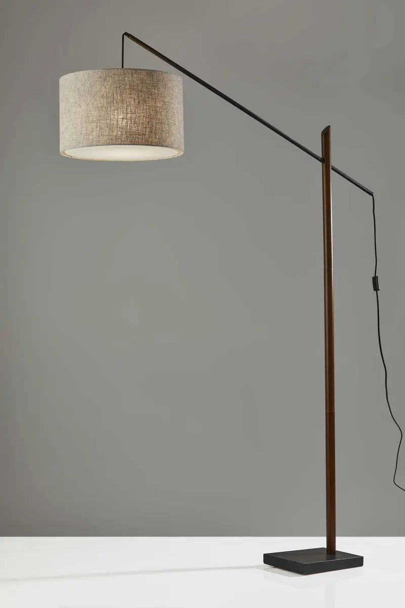 Sculptural Wood Floor Lamp with Adjustable Black Metal Arm By Homeroots