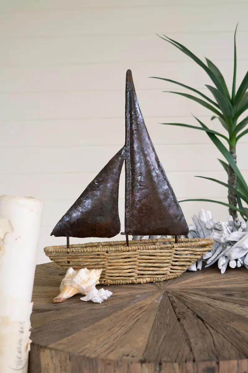 Seagrass Boat With Hand Hammered Metal Sails (Min 2) By Kalalou