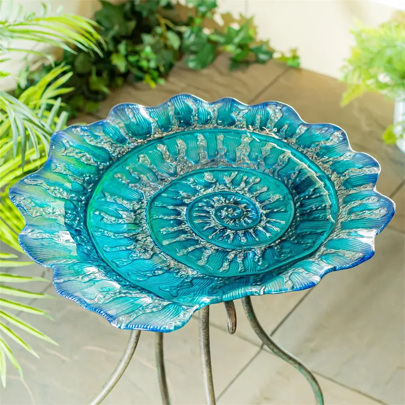Seaside Retreat Birdbath, Shell Glass Birdbath, 18"