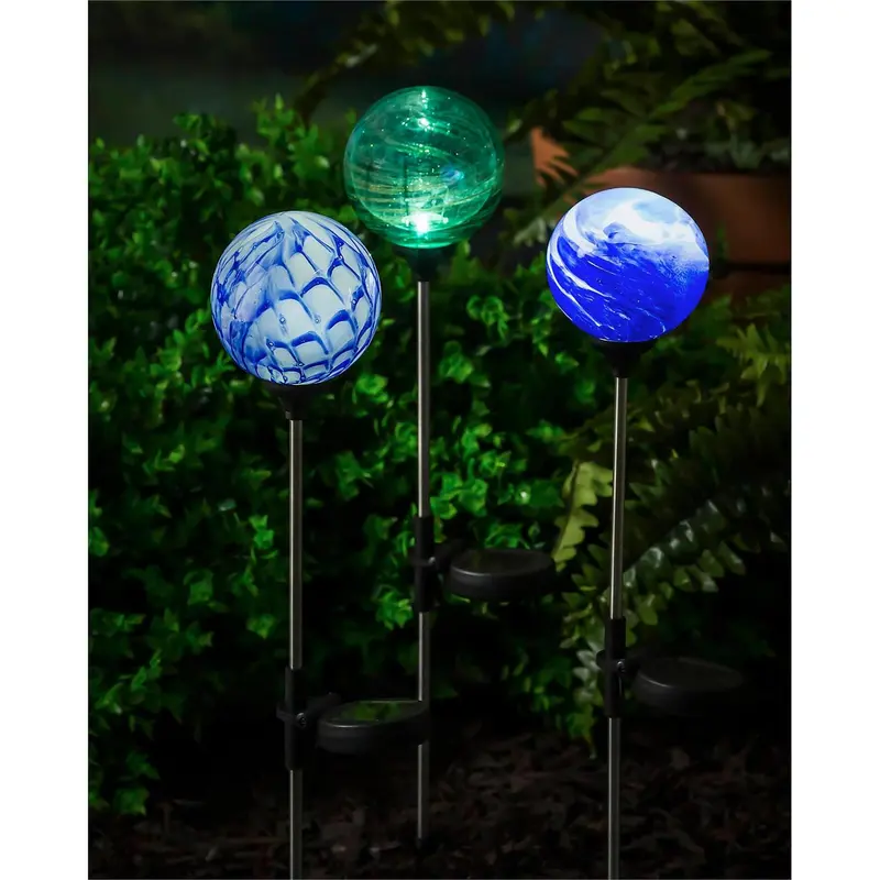 Seaside Retreat Garden Stake, Solar Art Glass Stone, 20.5"H, Asst of 3, CDU
