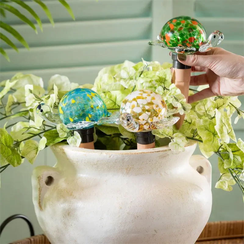 Seaside Retreat Plant Support & Accessories, Glass Turtle Watering Globe, 7.5", Asst of 3, CDU