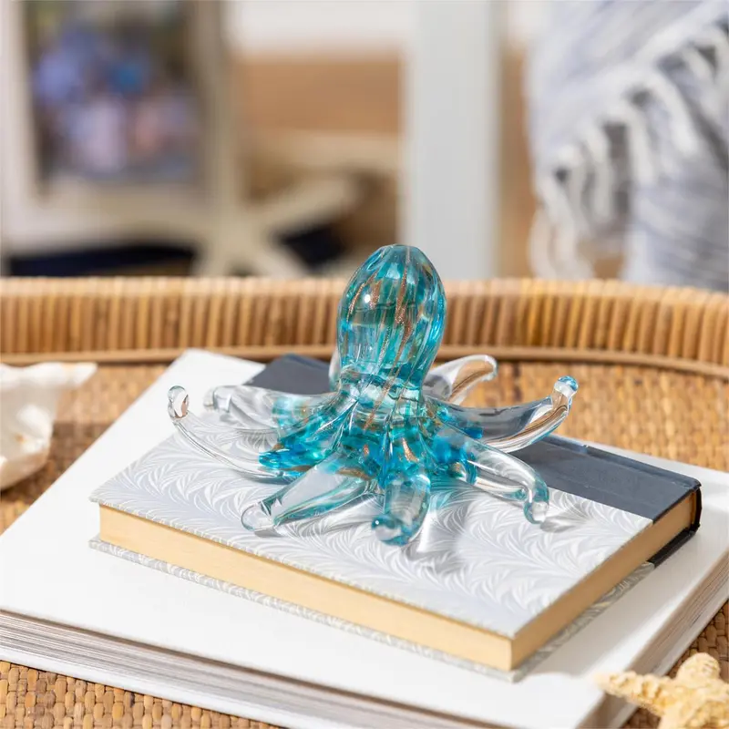 Seaside Retreat Table Decor Art Glass Octopus 6.25"L x 3.25"H