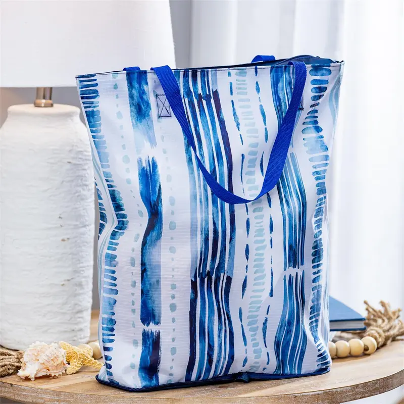 Seaside Retreat Tote Foldable Compact, Shibori, 15.5"L x 4.5"W x 16.5"H