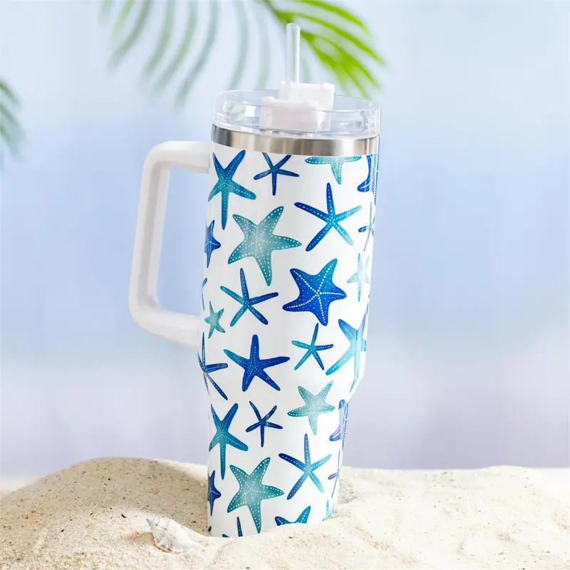 Seaside Retreat Tumbler Stainless Steel Canyon Cup, Starfish, 40oz, Window Box