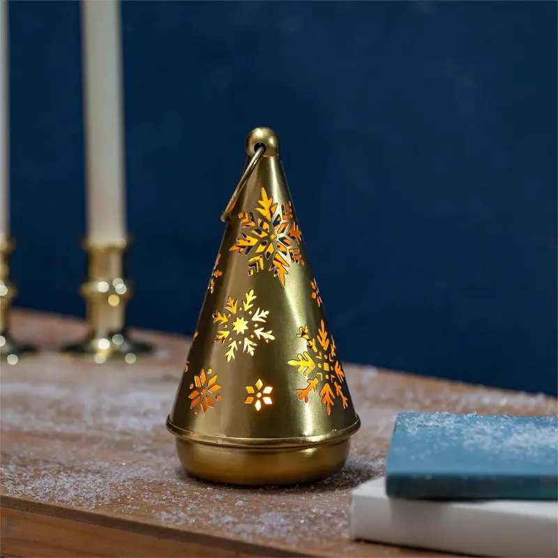 Season to Sparkle Candleholder Tree with Snowflake Cut Outs Metal Tealight Candle Holder, 7.5"H