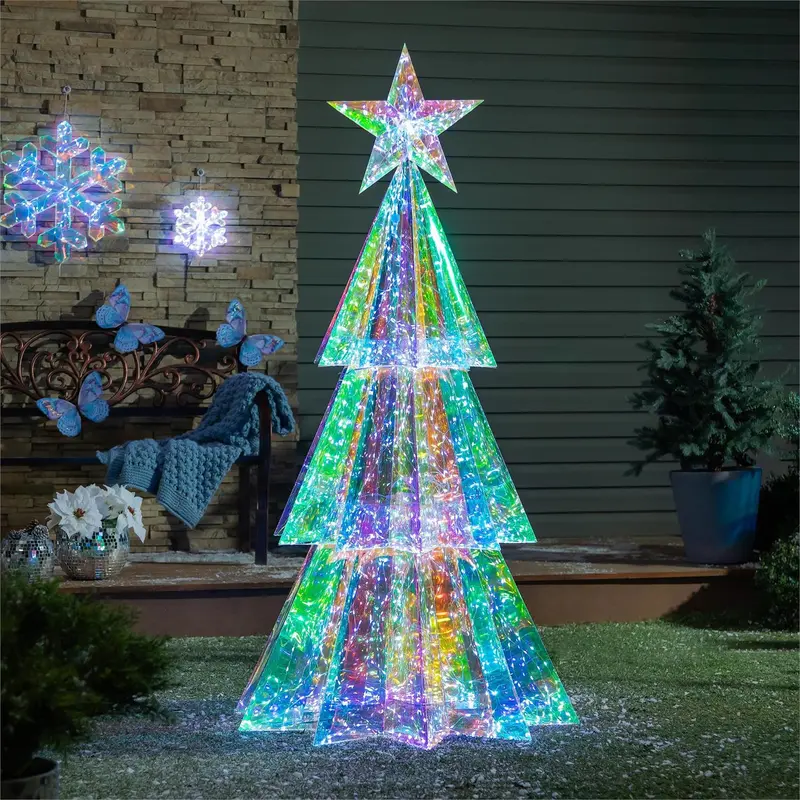 Season to Sparkle Garden Statue, LED PVC Statue, Iridescent Tree, 4'H