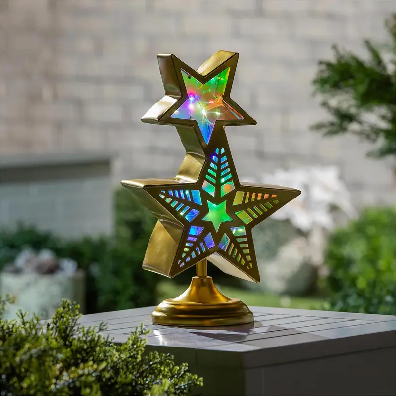 Season to Sparkle Garden Statue, LED RGB Color Changing Statue, Stacked Star, 14"H