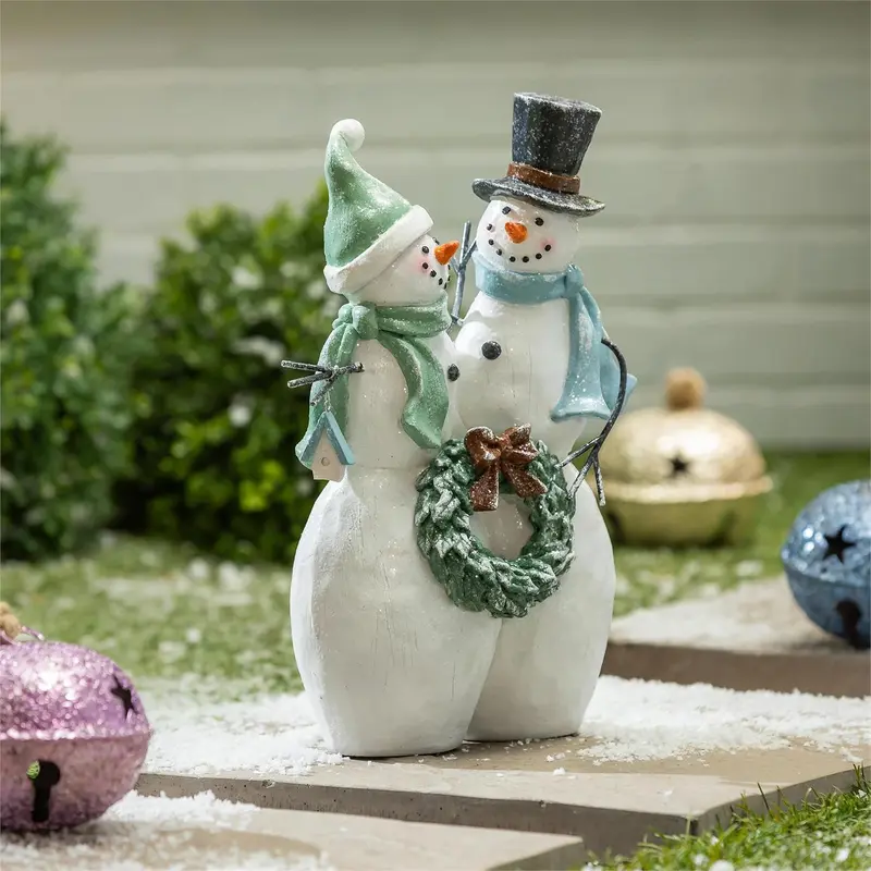 Season to Sparkle Garden Statue, Resin Garden Statue, Frosted Snowmen, 15.5"H