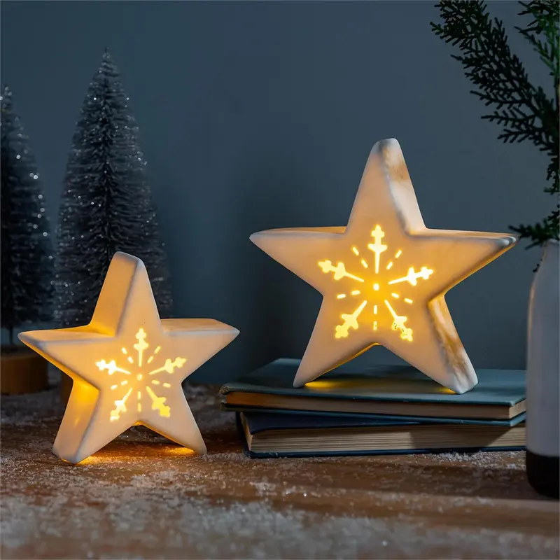 Season to Sparkle LED Table Decor Star with Snowflake Cut Out Ceramic Set