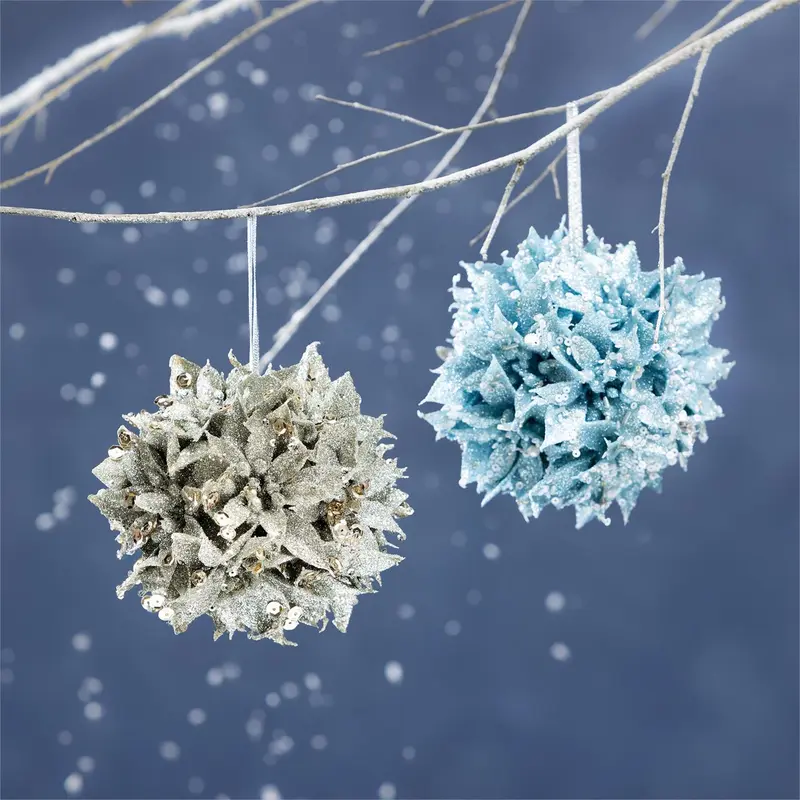 Season to Sparkle Ornament Frosted Flower Fabric, Asst, 5.35"