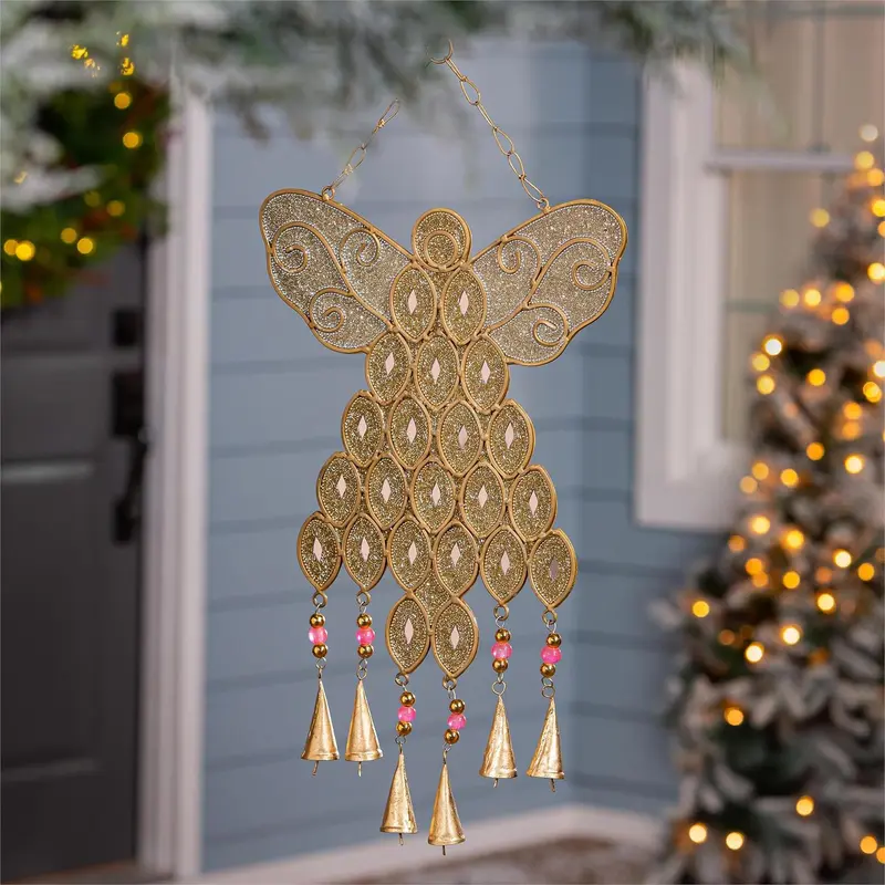 Season to Sparkle Wind Chime, Metal Gold Angel