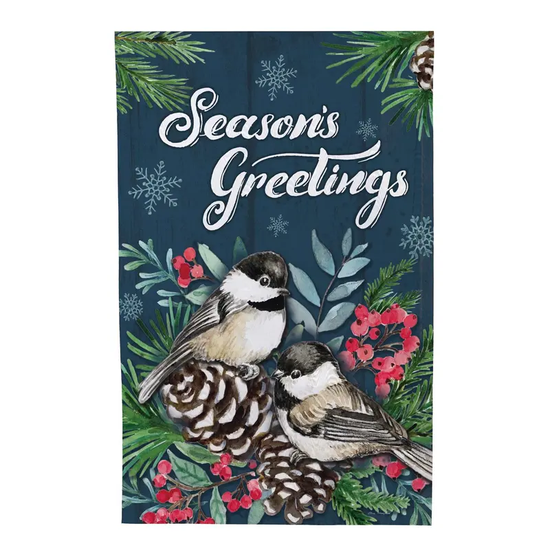 Seasonal Chickadee Couple Moire Flag House