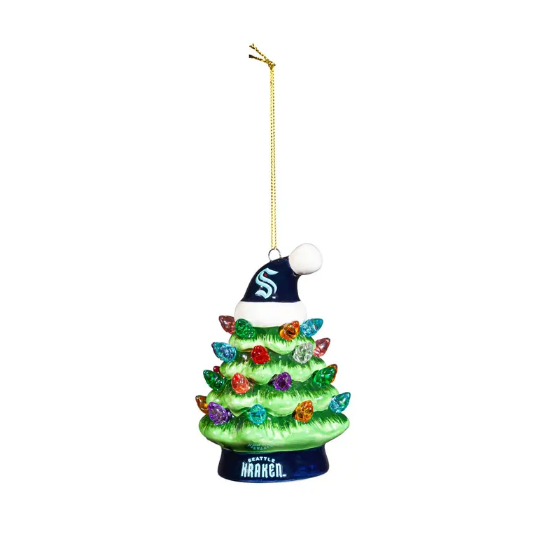 Seattle Kraken 4" LED Ceramic Christmas Tree Ornament w/Team Santa Hat
