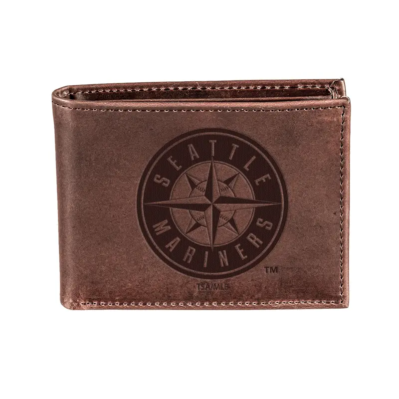 Seattle Mariners Bi-Fold Wallet Brown 100% Genuine Leather
