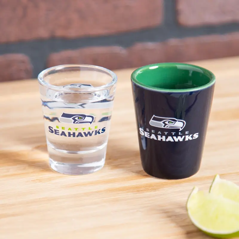 Seattle Seahawks 4-Piece Ceramic and Glass 2oz. Cup Set