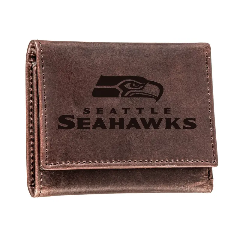 Seattle Seahawks, Tri-Fold Wallet, Brown, CH, 100% Genuine Leather