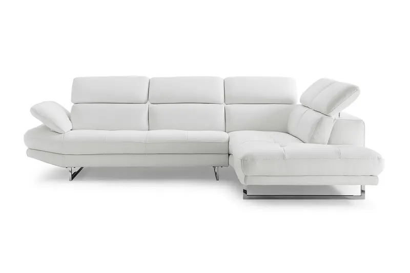 Sectional Chaise On Right When Facing White Top Grain Italian Leather Adjustable Headrest Couch By Homeroots