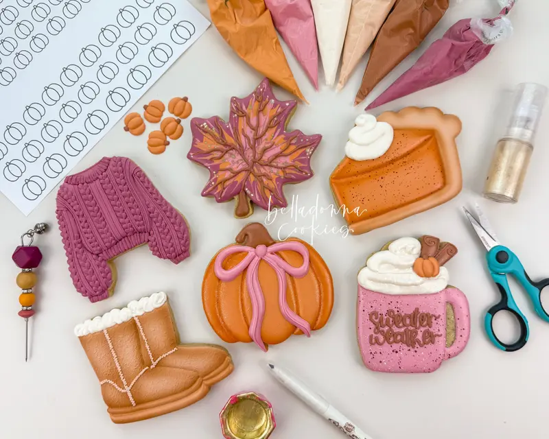 Set for Belladonna Cookies Class - "Cozy Autumn Cookie Workshop" - Set of 6 Cookie Cutters - Online Class not Included