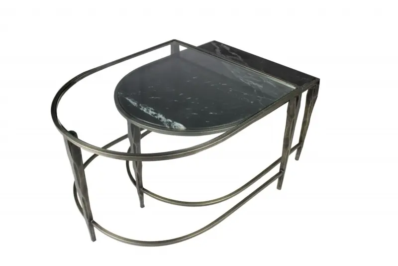 Set of 2 Black Marble Top and Glass Coffee Tables By Homeroots