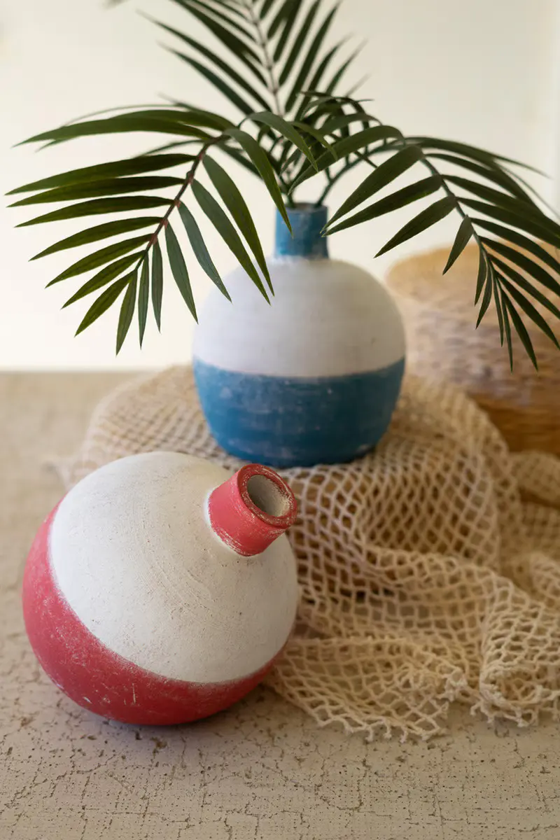 Set of 2 Clay Round Fishing Bobber Bud Vases by Kalalou