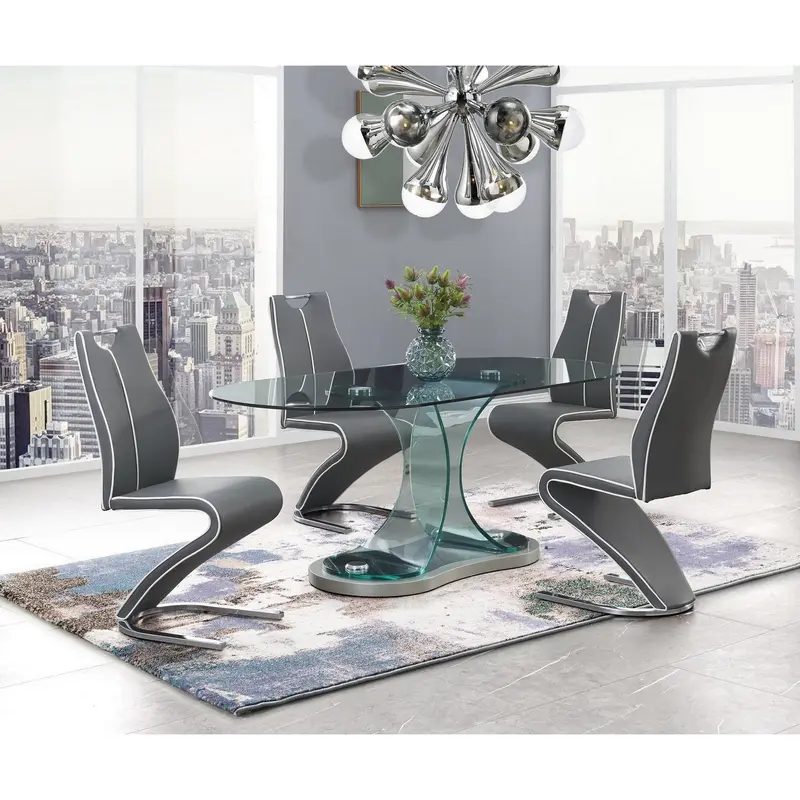 Set Of 2 Grey And White Z Style Design Dining Chairs With Metalic Base And Seat Back Handle By Homeroots