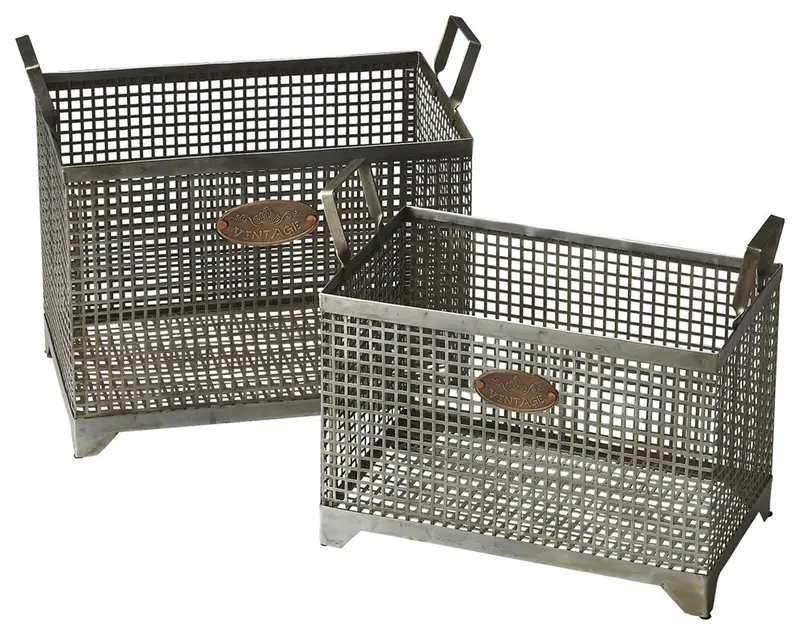 Set of 2 Iron Storage Baskets By Homeroots