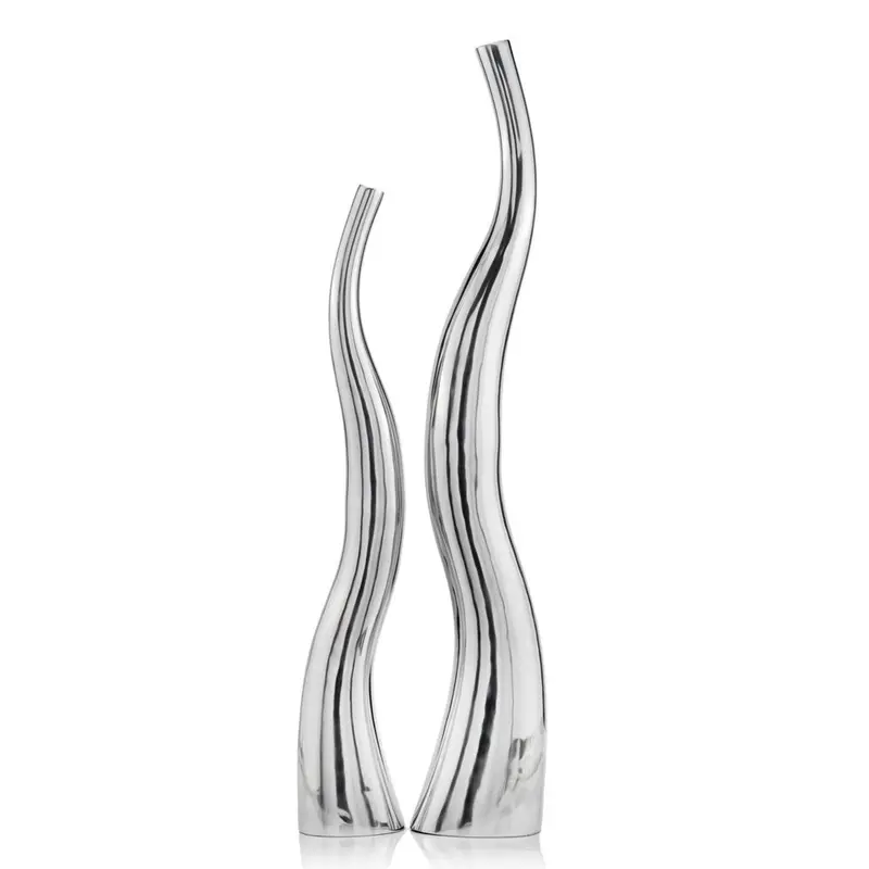 Set of 2 Modern Tall Silver Squiggly Floor Vases By Homeroots
