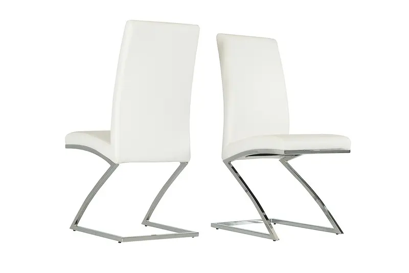 Set Of 2 Modern White Faux Leather And Chrome Dining Chairs By Homeroots