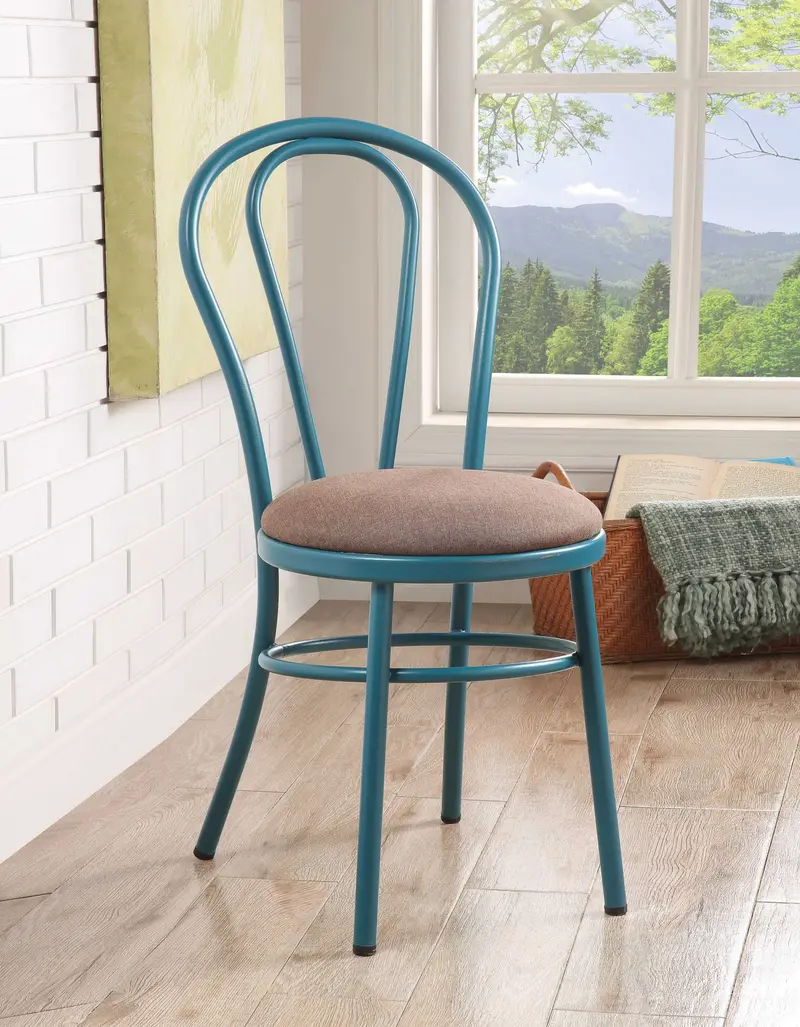 Set of 2 Restaurant Style Arch Back Teal and Taupe Dining Chairs By Homeroots