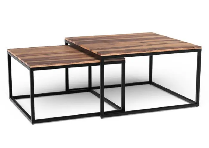 Set of 2 Squared Off Natural Wood Nesting Coffee Tables By Homeroots