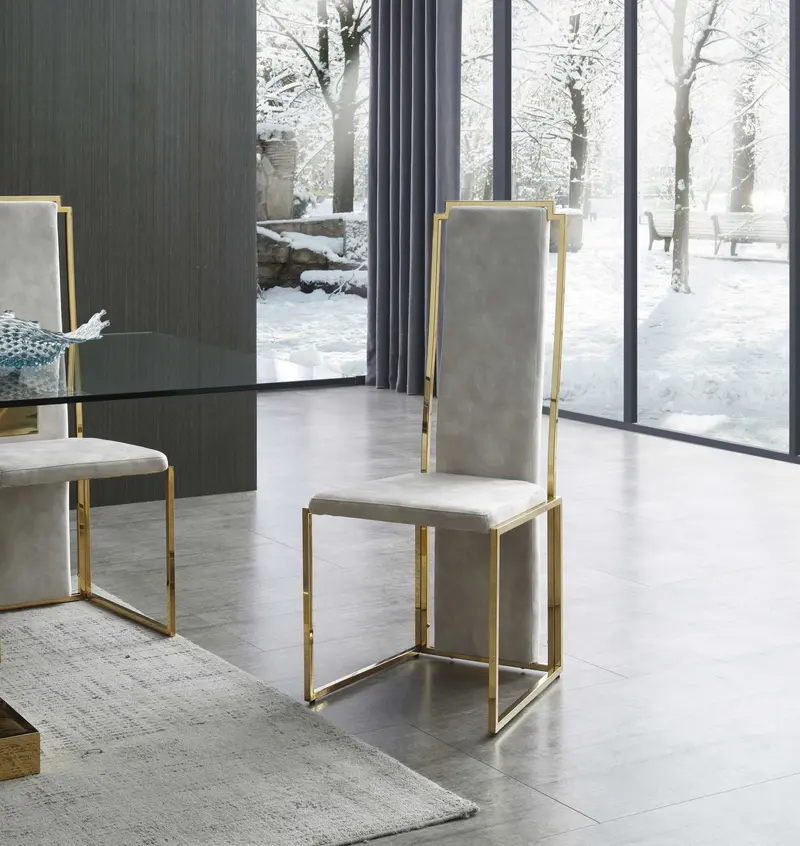 Set Of 2 Ultra Modern Beige Suede And Gold Dining Chairs By Homeroots