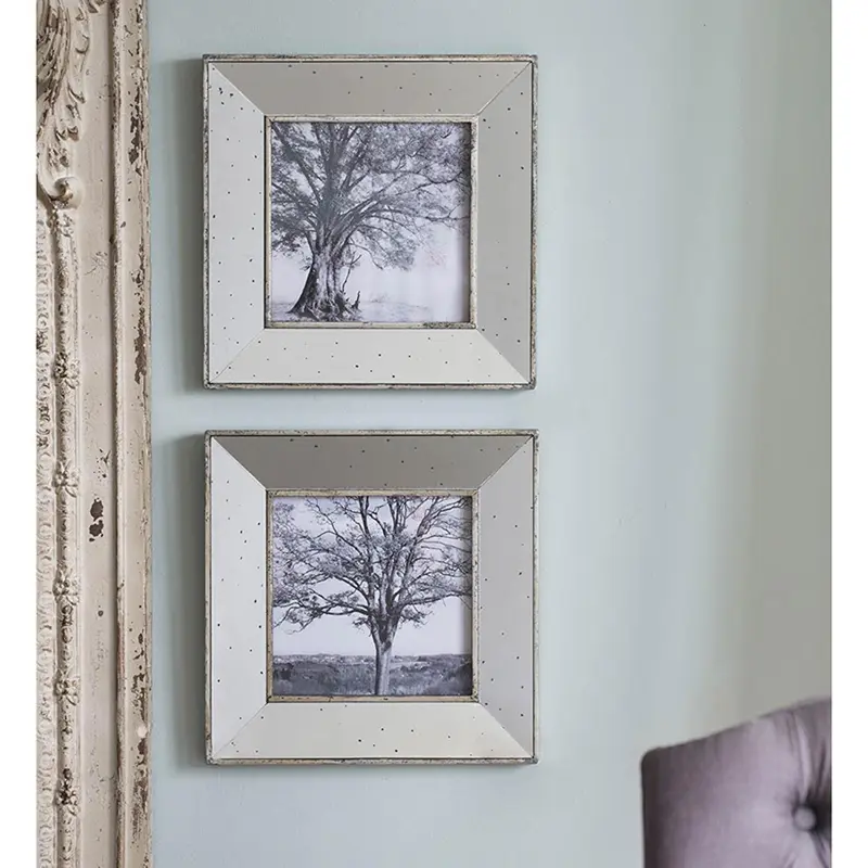 Set of 2 Vintage Style Mirrored Square Picture Frames By Homeroots