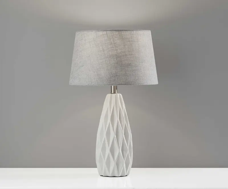 Set of 2 White Ceramic Geometric Base Table Lamp By Homeroots