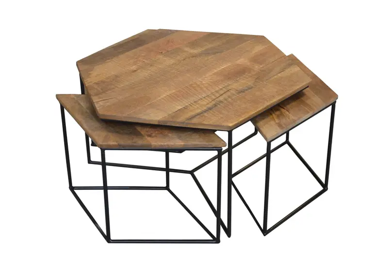 Set of 4 Geometric Wooden Coffee Tables By Homeroots