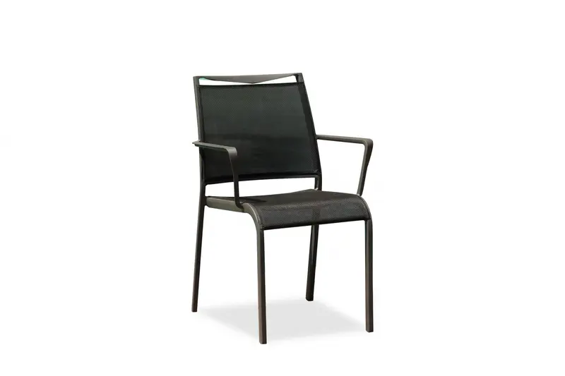 Set Of 4 Gray Stackable Aluminum Sling Arm Chairs By Homeroots