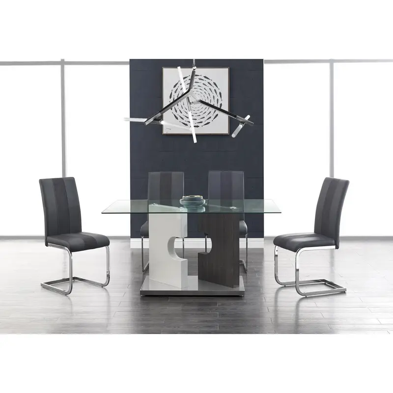 Set Of 4 Grey Two Toned Dining Chairs With Silver Tone Metal Base By Homeroots